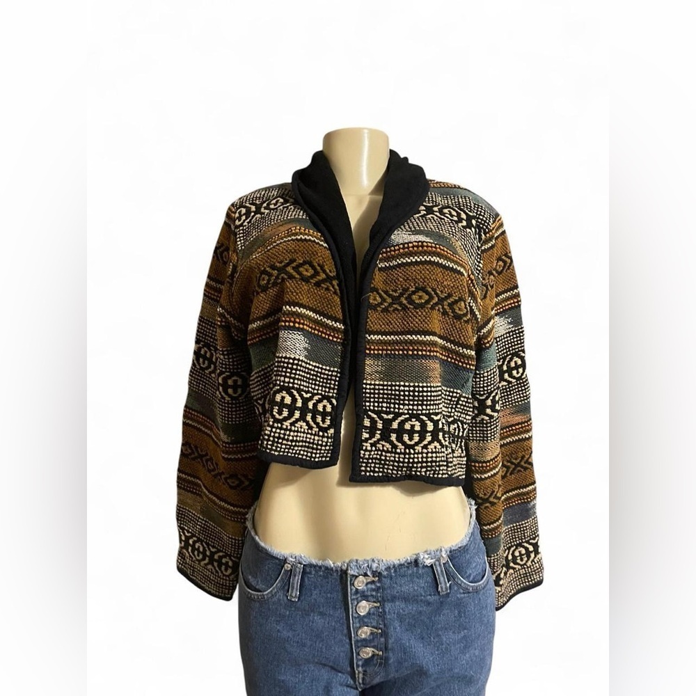 Stylish Patterned Cardigan - Black and Brown